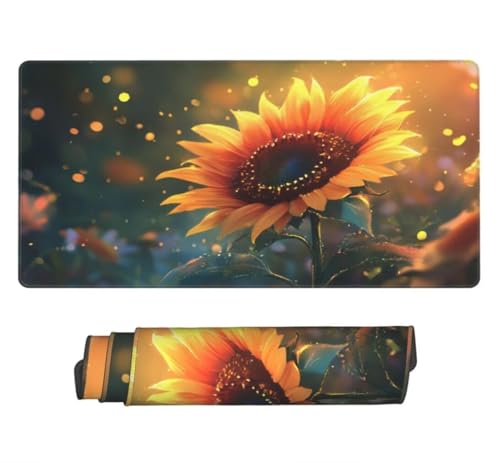 Gaming Mauspad XXL Sonnenblumen, Großes Mousepad 1000 x 500 x 3 mm, Mouse Pad Groß, Schreibtischunterlage Blumen Wasserdicht, Genähte Kanten Mauspads, rutschfeste Gummibasis Maus Pad -MP1099 Bild 1