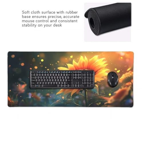 Gaming Mauspad XXL Sonnenblumen, Großes Mousepad 1000 x 500 x 3 mm, Mouse Pad Groß, Schreibtischunterlage Blumen Wasserdicht, Genähte Kanten Mauspads, rutschfeste Gummibasis Maus Pad -MP1099 Bild 5