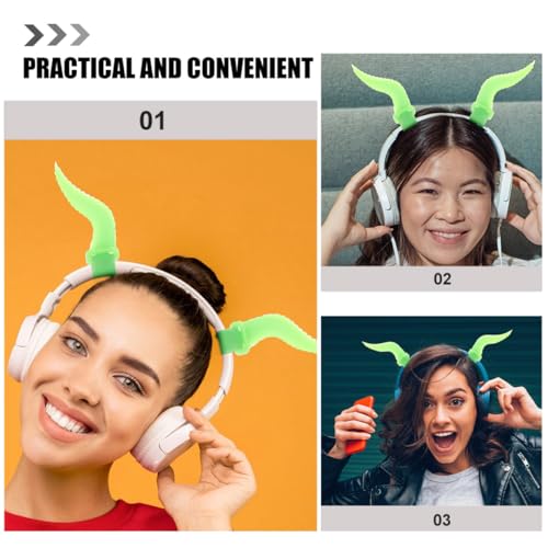 DOITOOL 2 Stück Grüne Silikon Kopfhörerhörner als Lustiges und Einzigartiges Headset Zubehör für Cosplay und Rollenspiel Partys Tragbar und Dekorativ für Gaming Headsets Bild 3