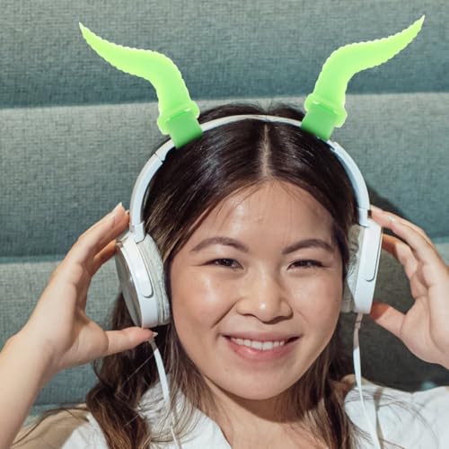 DOITOOL 2 Stück Grüne Silikon Kopfhörerhörner als Lustiges und Einzigartiges Headset Zubehör für Cosplay und Rollenspiel Partys Tragbar und Dekorativ für Gaming Headsets Bild 5