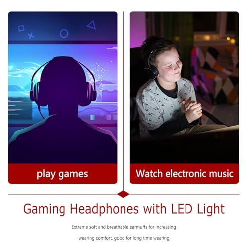 Luxshiny Gaming Headset mit Mikrofon und Beleuchtung Over Ear Kopfhörer mit Geräuschunterdrückenden Protein Ohrpolstern und USB Kabel Fürpc und Laptop Bild 7