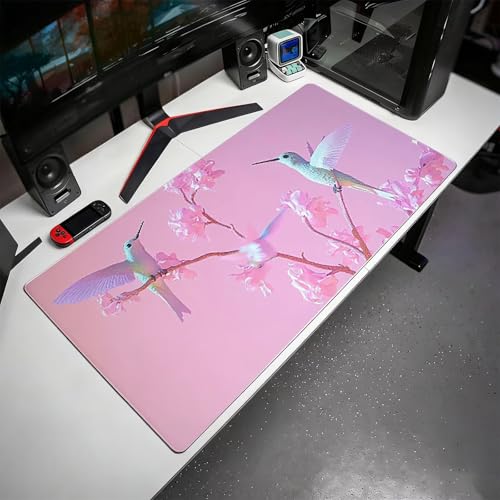 Gaming Mauspad, 100x200cmx3mm GroßEs Mousepad,wasserdichte Gewebe, Rutschfester Gummiunterseite, BüRobedarf, Verbesserte PräZision Und Geschwindigkeit, Vogel Blumen JX2B-365 Bild 3