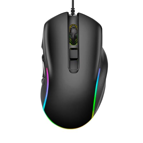 Annadue Kabelgebundene Gaming-Maus, 10 Programmierbare Tasten, 14 RGB-Beleuchtungseffekte, 6 Einstellbare DPI-Stufen (800–12800), Ergonomisches Design, mit Ummanteltem Kabel, für PC Bild 1