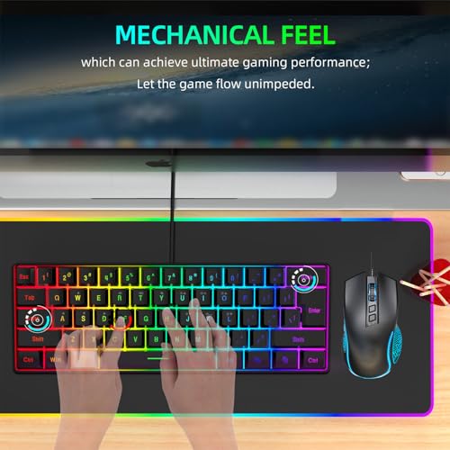Annadue RGB-Gaming-Tastatur und -Maus-Kombination, Ergonomisches Design mit Anpassbarer Hintergrundbeleuchtung, Mechanische Schalter, Hochpräziser Optischer Sensor, Großes Mauspad, (schwarzes Set) Bild 2
