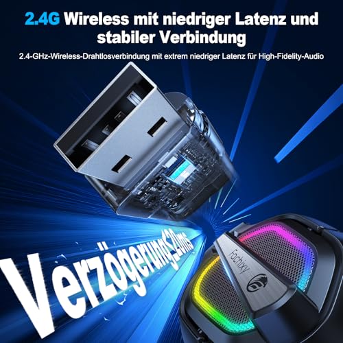 Fachixy Gaming Headset Wireless für PS4, PS5, PC, Mac, Laptop, Switch, 48H 2.4GHz Gaming Headset mit Noise Cancelling Mikrofon, Kabelloses Bluetooth kopfhörer mit LED-Lichtern, Surround Sound Bild 4
