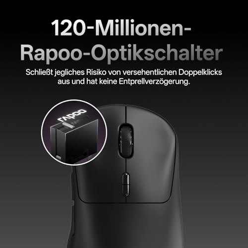 Rapoo VT3 MAX Gen-2 Gaming Maus Kabellose, Echte 8000Hz Abfragerate, 30K DPI, 53g Ultraleicht, 750 Std. Akku, Nordic nRF54L15 MCU, 120 Millionen optische Schalter, 10 programmierbare Tasten, Schwarz Bild 6