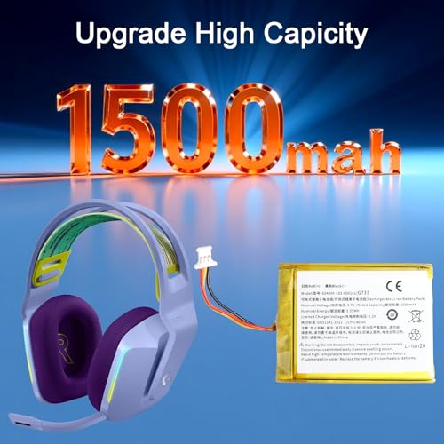 JIMACRO 1500mAh 533-000181 Akku Kompatibel mit Logitech G733 / G735 Lightspeed Wireless Gaming Headset, 533-000181 Batterie Bild 4