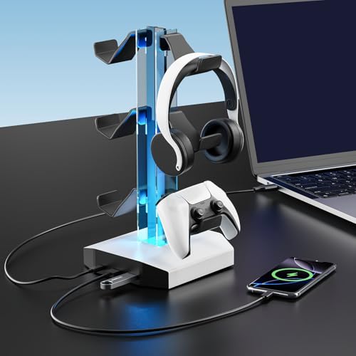 Moderner beleuchteter Aufbewahrungsständer für Controller und kabellose Headsets, sicheres Aufladen des Kopfhörerständers, anpassbare LED Leuchten und stabile Basis Bild 2