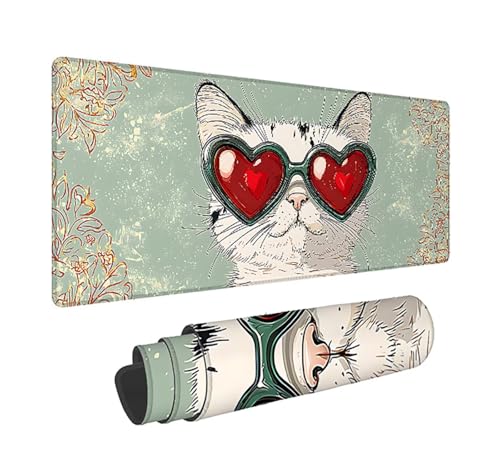 Gaming Mauspad XXL 1600x800x3mm, Katze Anti-Rutsch Mousepad XXL, Blau groß Schreibtischunterlage, Waschbares rutschfeste Gummibasis, Mauspad mit Nähten an Den Kanten für PC, Maus und Tastatur LJ-1376 Bild 1