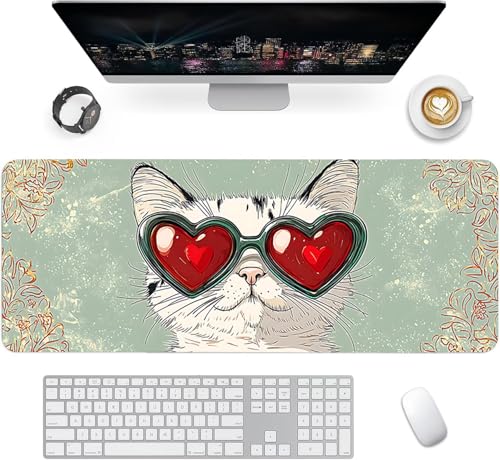 Gaming Mauspad XXL 1600x800x3mm, Katze Anti-Rutsch Mousepad XXL, Blau groß Schreibtischunterlage, Waschbares rutschfeste Gummibasis, Mauspad mit Nähten an Den Kanten für PC, Maus und Tastatur LJ-1376 Bild 2