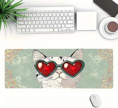 Gaming Mauspad XXL 1600x800x3mm, Katze Anti-Rutsch Mousepad XXL, Blau groß Schreibtischunterlage, Waschbares rutschfeste Gummibasis, Mauspad mit Nähten an Den Kanten für PC, Maus und Tastatur LJ-1376 Bild 3