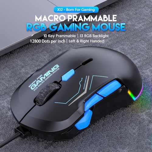 Jectse Kabelgebundene Gaming-Maus, Hochpräziser Optischer Sensor mit 12800 DPI, 13 RGB-Lichteffekten und Anpassbaren DPI-Einstellungen, für PC-Gaming und Arbeit Am Computer/Laptop. Bild 2