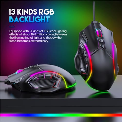 Jectse Kabelgebundene Gaming-Maus, Ergonomisch mit RGB-Hintergrundbeleuchtung, 7-Tasten-Makroprogrammierung, USB-Kabel, für Computer und Laptops Bild 3
