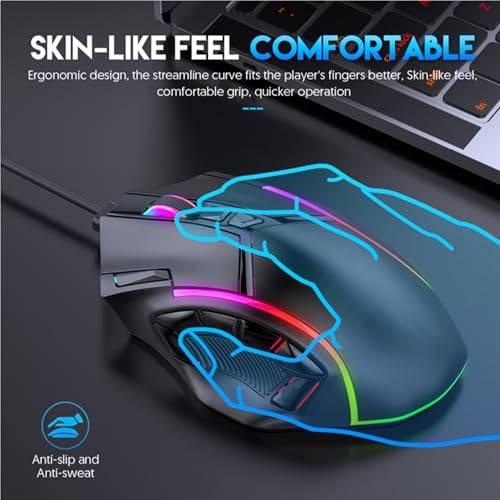 Jectse Kabelgebundene Gaming-Maus, Ergonomisch mit RGB-Hintergrundbeleuchtung, 7-Tasten-Makroprogrammierung, USB-Kabel, für Computer und Laptops Bild 5