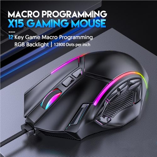 Jectse Kabelgebundene Gaming-Maus, Ergonomisch mit RGB-Hintergrundbeleuchtung, 7-Tasten-Makroprogrammierung, USB-Kabel, für Computer und Laptops Bild 6