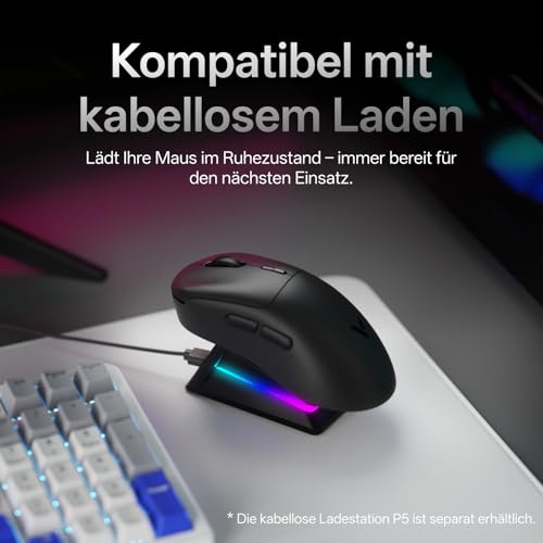Rapoo VT3 Gen-2 Gaming Maus Kabellose mit Echte 8000Hz Abfragerate, 26K DPI, 53g Ultraleicht, 750 Std. Akku, Nordic nRF54L15 MCU, 100 Millionen mechanische Schalter, 10 programmierbare Tasten, Schwarz Bild 7