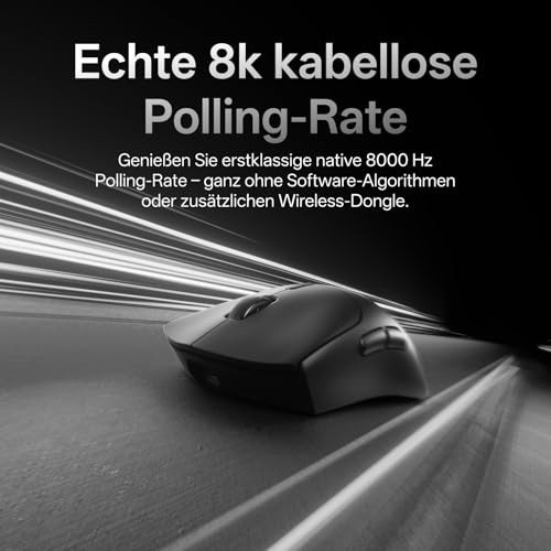 Rapoo VT7 Kabellose Gaming-Maus, Echte 8000Hz Abfragerate, 26K DPI Sensor, 53g Ultraleicht, 750 Std. Akku, Nordic nRF54L15 MCU, 100 Millionen Mechanische Schalter, 10 Programmierbare Tasten, Schwarz Bild 2