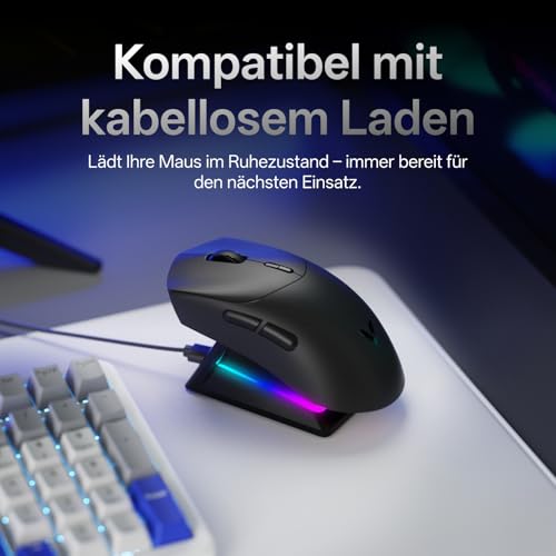Rapoo VT7 Kabellose Gaming-Maus, Echte 8000Hz Abfragerate, 26K DPI Sensor, 53g Ultraleicht, 750 Std. Akku, Nordic nRF54L15 MCU, 100 Millionen Mechanische Schalter, 10 Programmierbare Tasten, Schwarz Bild 7