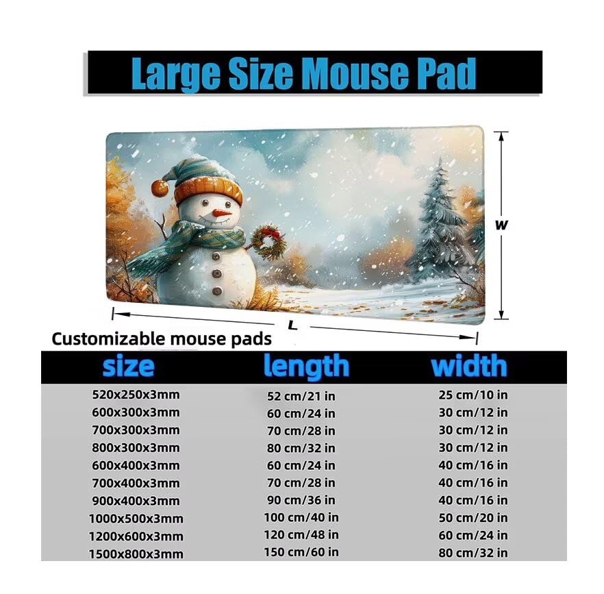 Schreibtischunterlage Schneeszene Mauspad XXL 150x80cm Mousepad Weiß Gaming Mauspad mit Nicht rutschender Unterlage, Vernähte Kanten WassXerdicht Anti-Rutsch Maus Pad für PC, MacBook, Laptop F0-1136 Bild 6