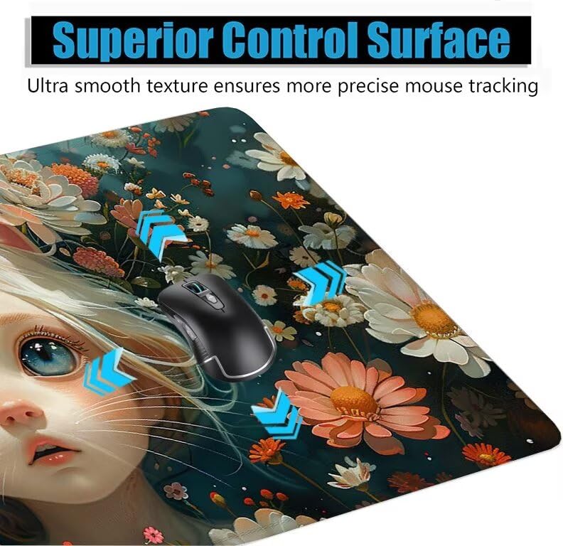 Schreibtischunterlage Mädchen Mauspad XXL 120x60cm Mousepad Blume Gaming Mauspad mit Nicht rutschender Unterlage, Vernähte Kanten WassXerdicht Anti-Rutsch Maus Pad für PC, Office Geschenke F0-1145 Bild 5
