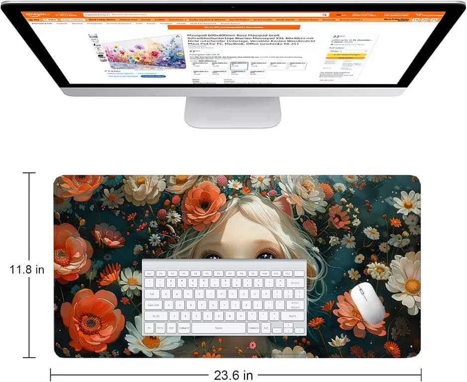 Schreibtischunterlage Mädchen Mauspad XXL 150x80cm Mousepad Blume Gaming Mauspad mit Nicht rutschender Unterlage, Vernähte Kanten WassXerdicht Anti-Rutsch Maus Pad für PC, Office Geschenke F0-1145 Bild 2