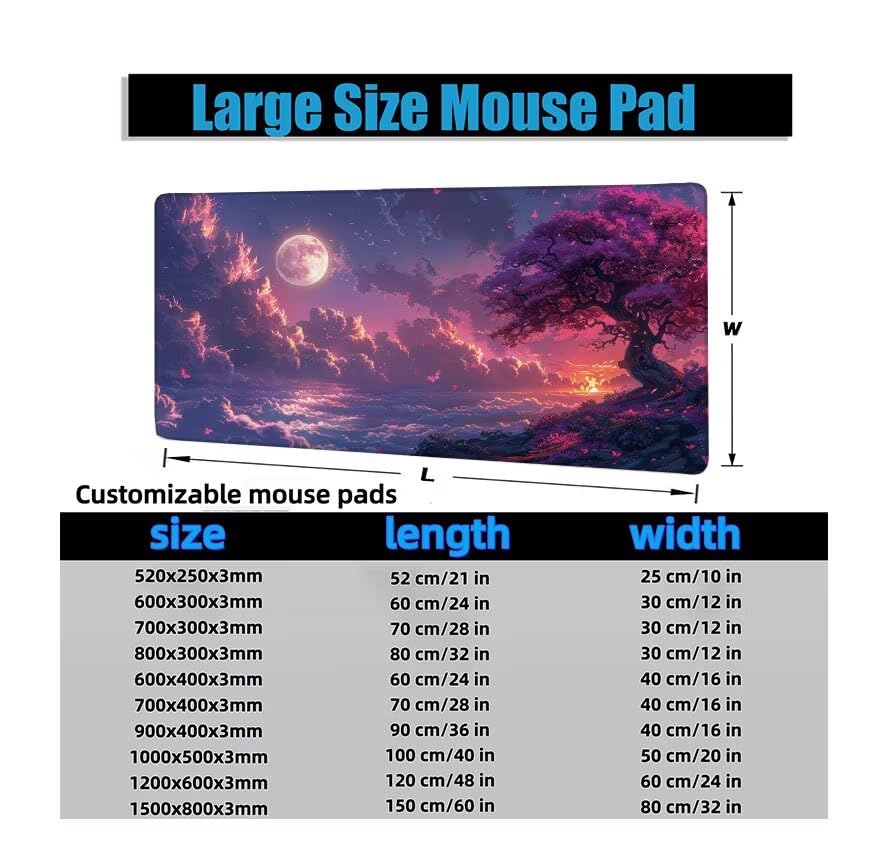 Schreibtischunterlage Lila Mauspad XXL 150x80cm Mousepad Baum Gaming Mauspad mit Nicht rutschender Unterlage, Vernähte Kanten WassXerdicht Anti-Rutsch Maus Pad für Laptop, Office Geschenke F0-1139 Bild 6