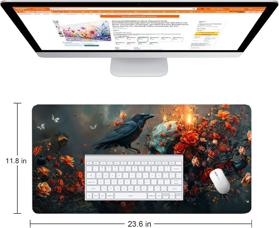 Schreibtischunterlage Schwarz Mauspad XXL 120x60cm Mousepad Vogel Gaming Mauspad mit Nicht rutschender Unterlage, Vernähte Kanten WassXerdicht Anti-Rutsch Maus Pad für PC, Office Geschenke F0-1142 Bild 2