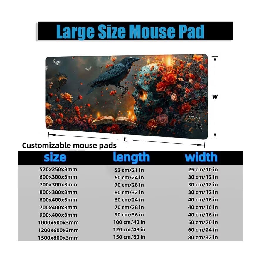 Schreibtischunterlage Schwarz Mauspad XXL 120x60cm Mousepad Vogel Gaming Mauspad mit Nicht rutschender Unterlage, Vernähte Kanten WassXerdicht Anti-Rutsch Maus Pad für PC, Office Geschenke F0-1142 Bild 6