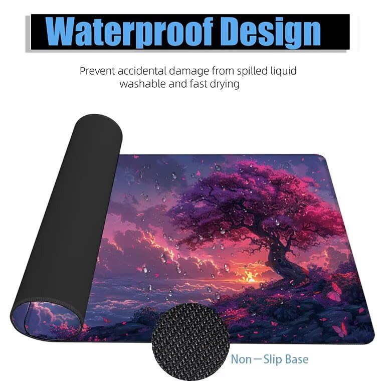 Schreibtischunterlage Lila Mauspad XXL 100x50cm Mousepad Baum Gaming Mauspad mit Nicht rutschender Unterlage, Vernähte Kanten WassXerdicht Anti-Rutsch Maus Pad für Laptop, Office Geschenke F0-1139 Bild 4