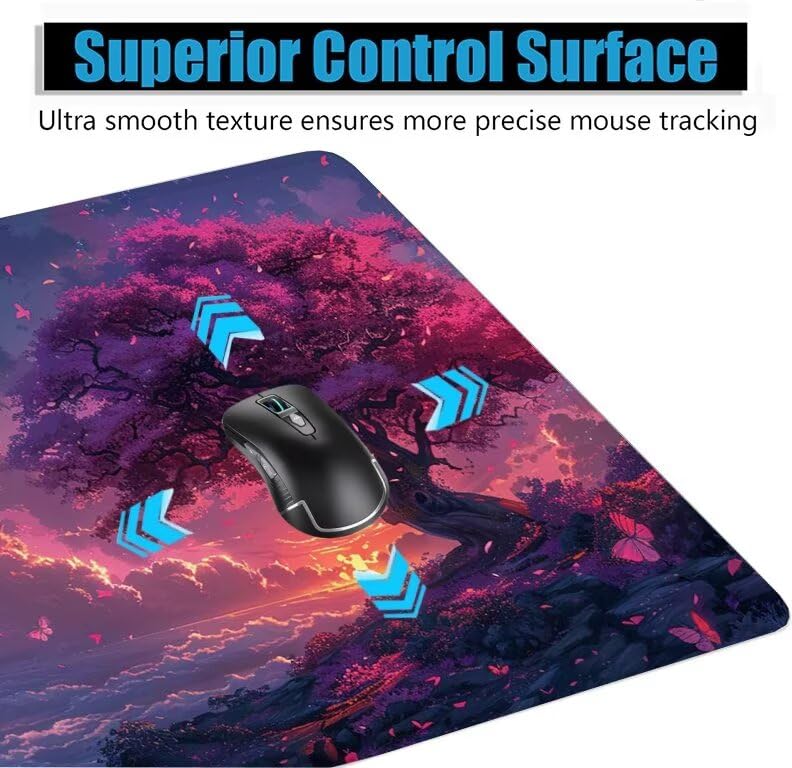 Schreibtischunterlage Lila Mauspad XXL 100x50cm Mousepad Baum Gaming Mauspad mit Nicht rutschender Unterlage, Vernähte Kanten WassXerdicht Anti-Rutsch Maus Pad für Laptop, Office Geschenke F0-1139 Bild 5