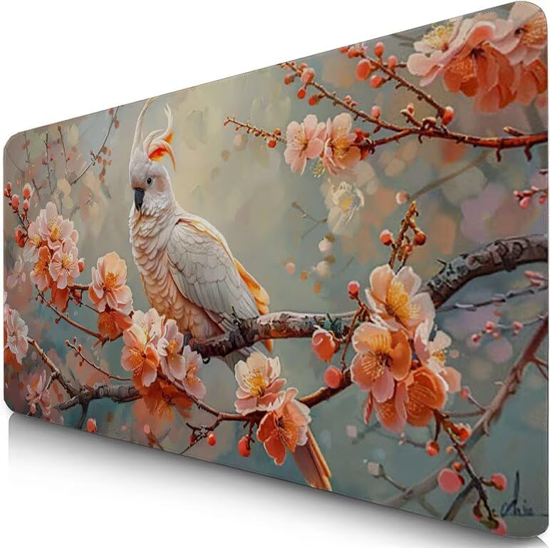 Schreibtischunterlage Rosa Mauspad XXL 100x50cm Mousepad Papagei Gaming Mauspad mit Nicht rutschender Unterlage, Vernähte Kanten WassXerdicht Anti-Rutsch Maus Pad für PC, Office Geschenke F0-1154 Bild 1