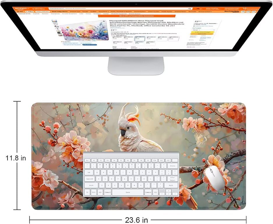 Schreibtischunterlage Rosa Mauspad XXL 100x50cm Mousepad Papagei Gaming Mauspad mit Nicht rutschender Unterlage, Vernähte Kanten WassXerdicht Anti-Rutsch Maus Pad für PC, Office Geschenke F0-1154 Bild 2