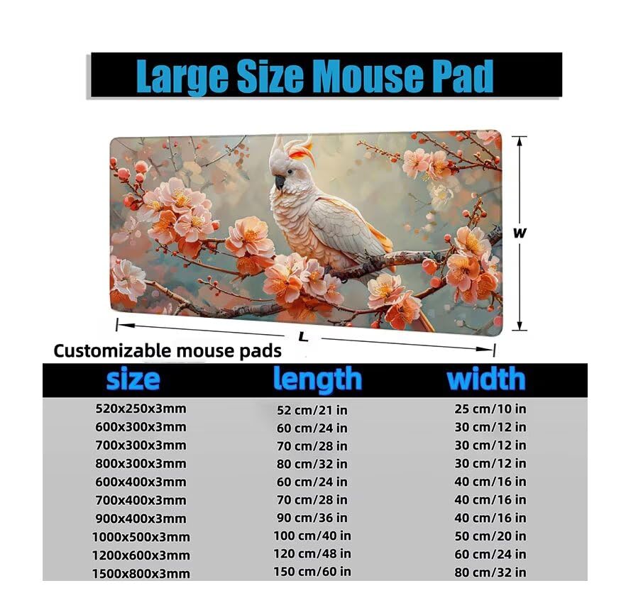 Schreibtischunterlage Rosa Mauspad XXL 100x50cm Mousepad Papagei Gaming Mauspad mit Nicht rutschender Unterlage, Vernähte Kanten WassXerdicht Anti-Rutsch Maus Pad für PC, Office Geschenke F0-1154 Bild 6