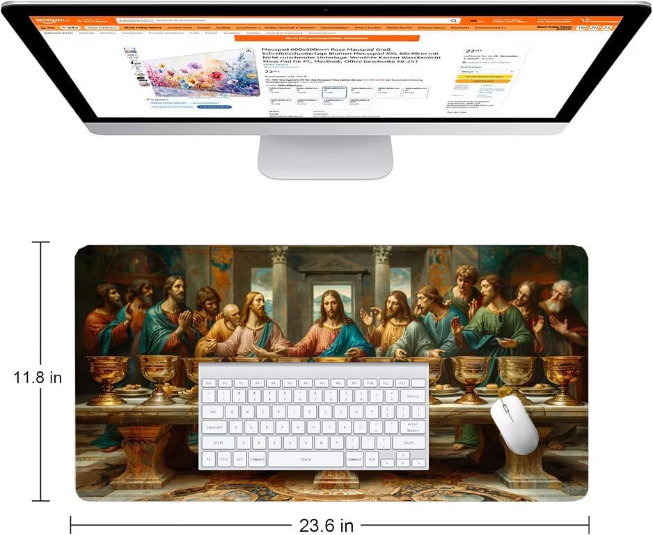 Schreibtischunterlage Mann Mauspad XXL 120x60cm Mousepad Das Letzte Abendmahl Gaming Mauspad mit Nicht rutschender Unterlage, Vernähte Kanten WassXerdicht Anti-Rutsch Maus Pad für PC, Office F0-1151 Bild 2