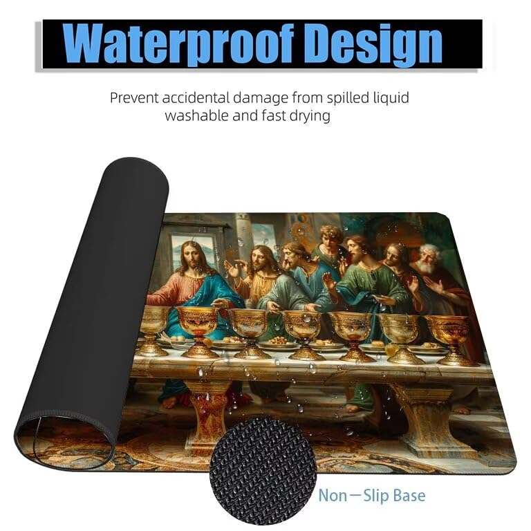 Schreibtischunterlage Mann Mauspad XXL 120x60cm Mousepad Das Letzte Abendmahl Gaming Mauspad mit Nicht rutschender Unterlage, Vernähte Kanten WassXerdicht Anti-Rutsch Maus Pad für PC, Office F0-1151 Bild 4