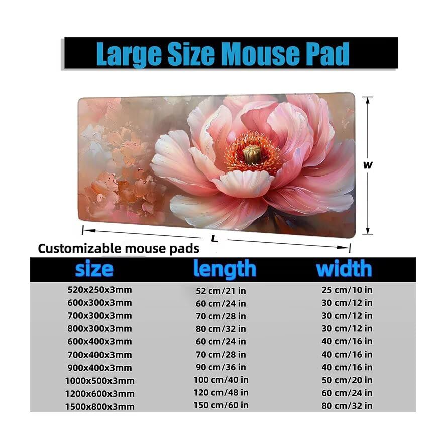 Schreibtischunterlage Rosa Mauspad XXL 150x80cm Mousepad Pfingstrose Gaming Mauspad mit Nicht rutschender Unterlage, Vernähte Kanten WassXerdicht Anti-Rutsch Maus Pad für PC, MacBook, Laptop F0-1160 Bild 6