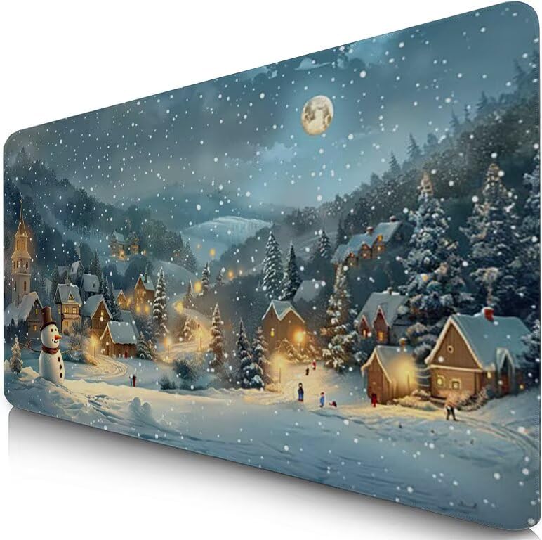 Schreibtischunterlage Weiß Mauspad XXL 150x80cm Mousepad Schneeszene Gaming Mauspad mit Nicht rutschender Unterlage, Vernähte Kanten WassXerdicht Anti-Rutsch Maus Pad für PC, MacBook, Laptop F0-1157 Bild 1
