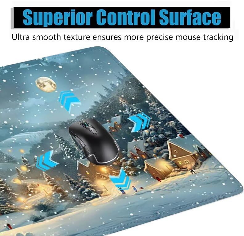 Schreibtischunterlage Weiß Mauspad XXL 150x80cm Mousepad Schneeszene Gaming Mauspad mit Nicht rutschender Unterlage, Vernähte Kanten WassXerdicht Anti-Rutsch Maus Pad für PC, MacBook, Laptop F0-1157 Bild 5