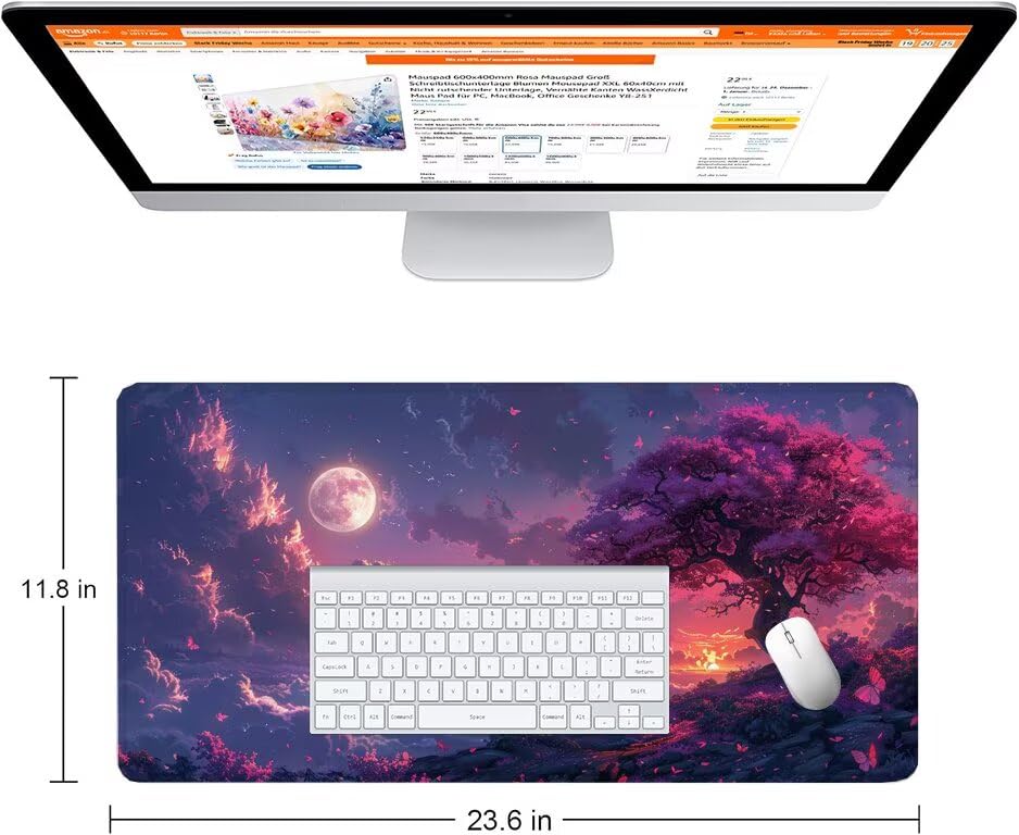 Schreibtischunterlage Lila Mauspad XXL 120x60cm Mousepad Baum Gaming Mauspad mit Nicht rutschender Unterlage, Vernähte Kanten WassXerdicht Anti-Rutsch Maus Pad für Laptop, Office Geschenke F0-1139 Bild 2