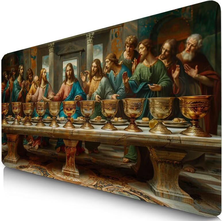 Schreibtischunterlage Mann Mauspad XXL 150x80cm Mousepad Das Letzte Abendmahl Gaming Mauspad mit Nicht rutschender Unterlage, Vernähte Kanten WassXerdicht Anti-Rutsch Maus Pad für PC, Office F0-1151 Bild 1