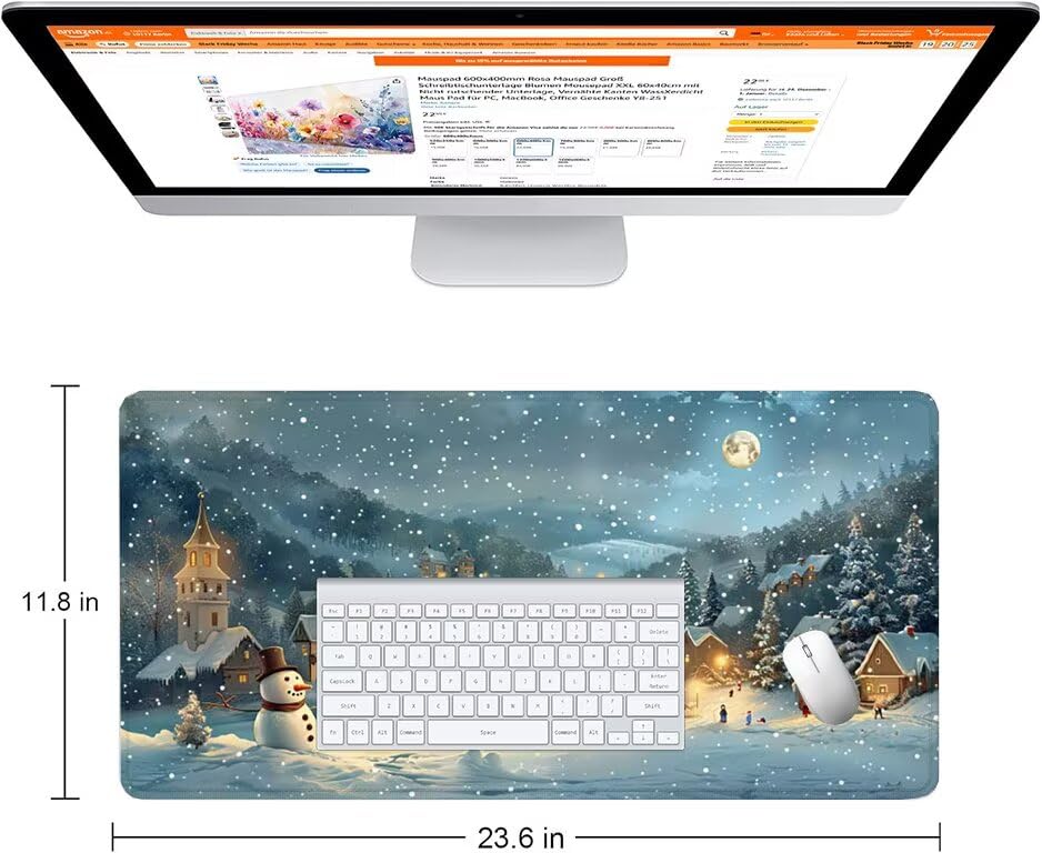 Schreibtischunterlage Weiß Mauspad XXL 120x60cm Mousepad Schneeszene Gaming Mauspad mit Nicht rutschender Unterlage, Vernähte Kanten WassXerdicht Anti-Rutsch Maus Pad für PC, MacBook, Laptop F0-1157 Bild 2