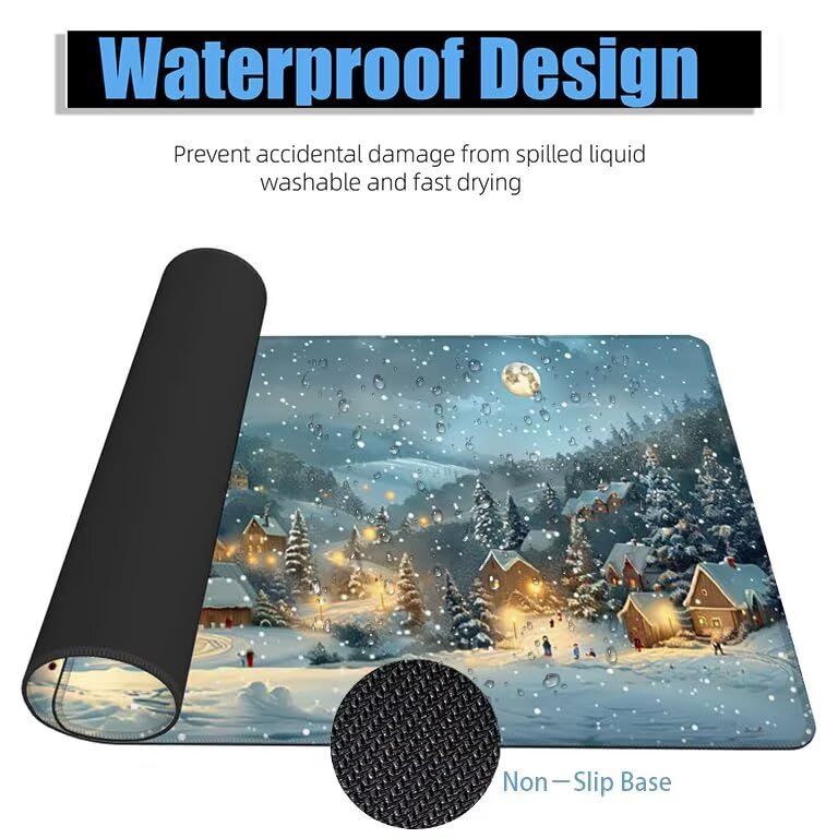 Schreibtischunterlage Weiß Mauspad XXL 120x60cm Mousepad Schneeszene Gaming Mauspad mit Nicht rutschender Unterlage, Vernähte Kanten WassXerdicht Anti-Rutsch Maus Pad für PC, MacBook, Laptop F0-1157 Bild 4