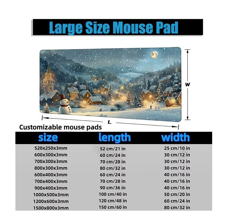 Schreibtischunterlage Weiß Mauspad XXL 120x60cm Mousepad Schneeszene Gaming Mauspad mit Nicht rutschender Unterlage, Vernähte Kanten WassXerdicht Anti-Rutsch Maus Pad für PC, MacBook, Laptop F0-1157 Bild 6