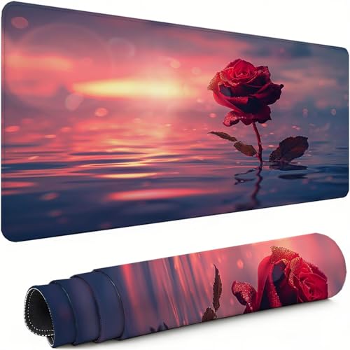 Gaming Mauspad XXL 1600x800x3mm Rosa Mousepad, Große Speed rutschfeste Schreibtischunterlage Rose Verbessert Präzision und Geschwindigkeit mit Stoßdämpfung für Tastatur und Maus Homeoffice xg-1001 Bild 1