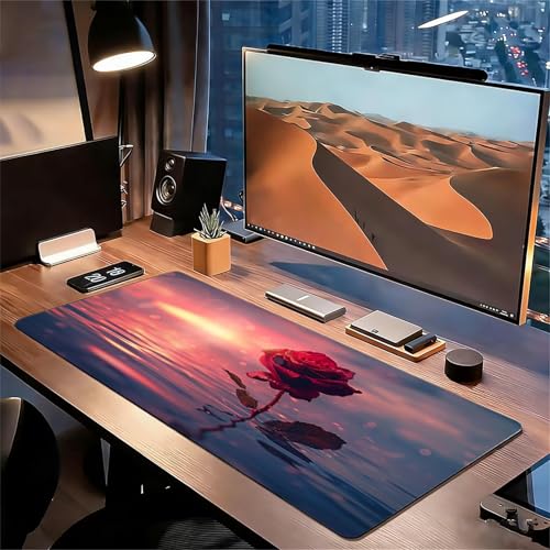 Gaming Mauspad XXL 1600x800x3mm Rosa Mousepad, Große Speed rutschfeste Schreibtischunterlage Rose Verbessert Präzision und Geschwindigkeit mit Stoßdämpfung für Tastatur und Maus Homeoffice xg-1001 Bild 3