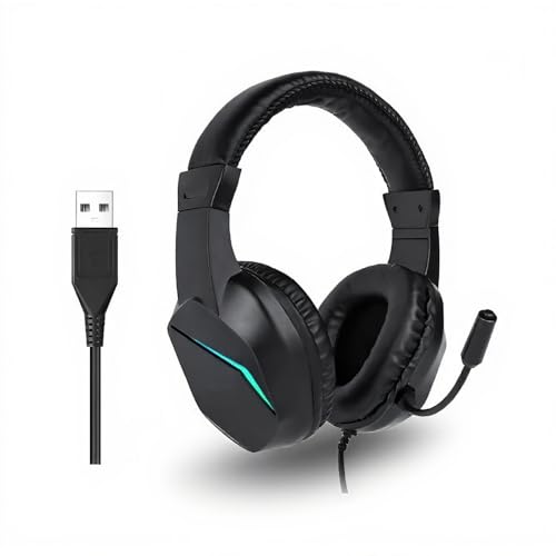 SENECESLI USB-Gaming-Headset, Kabelgebundene Over-Ear-Kopfhörer mit Geräuschunterdrückendem Mikrofon, 40-mm-Treibern, Memory-Schaum-Ohrpolstern, LED-Leuchten für PC-Laptop-Spielekonsole (Zählt es?) Bild 1