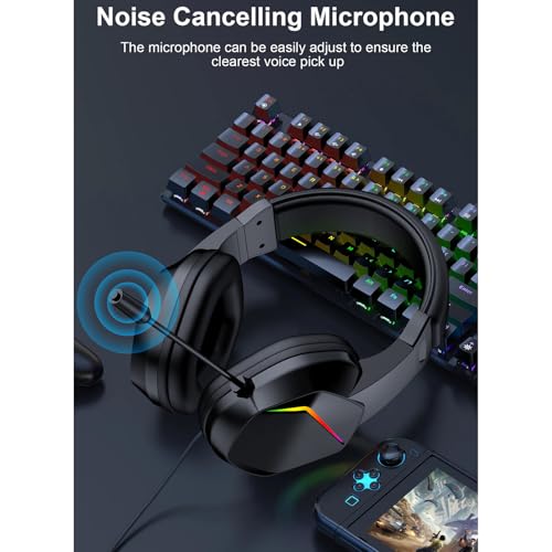 SENECESLI USB-Gaming-Headset, Kabelgebundene Over-Ear-Kopfhörer mit Geräuschunterdrückendem Mikrofon, 40-mm-Treibern, Memory-Schaum-Ohrpolstern, LED-Leuchten für PC-Laptop-Spielekonsole (Zählt es?) Bild 5