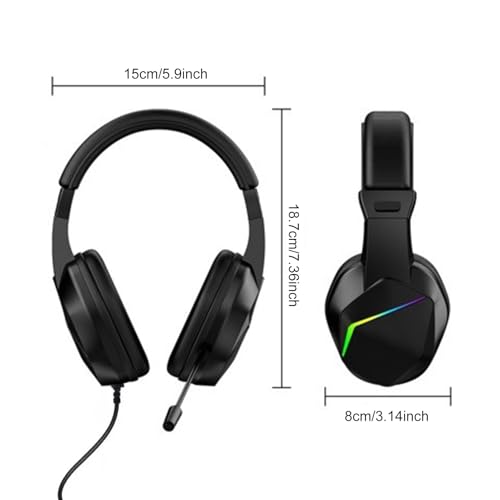 SENECESLI USB-Gaming-Headset, Kabelgebundene Over-Ear-Kopfhörer mit Geräuschunterdrückendem Mikrofon, 40-mm-Treibern, Memory-Schaum-Ohrpolstern, LED-Leuchten für PC-Laptop-Spielekonsole (Zählt es?) Bild 7