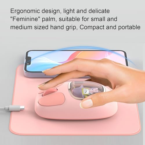 Fabater Süße Puppe Kabellose Maus Bluetooth, 2,4 G BT3.0 BT5.0 Kawaii-Maus für Mädchen, Wiederaufladbare Gaming- mit RGB-Hintergrundbeleuchtung für PC-Spiele, Laptops, Desktops (PINK) Bild 2