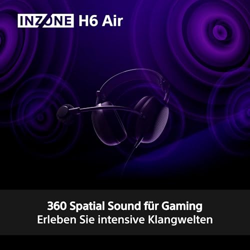 Sony INZONE H6 Air – kabelgebundenes Open-Back-Gaming-Headset – 360 Spatial Sound für Gaming, ultraleichtes 199 g-Design, abnehmbares Bügelmikrofon, Einstellbarer EQ via INZONE Hub – PC/PS5, Schwarz Bild 6